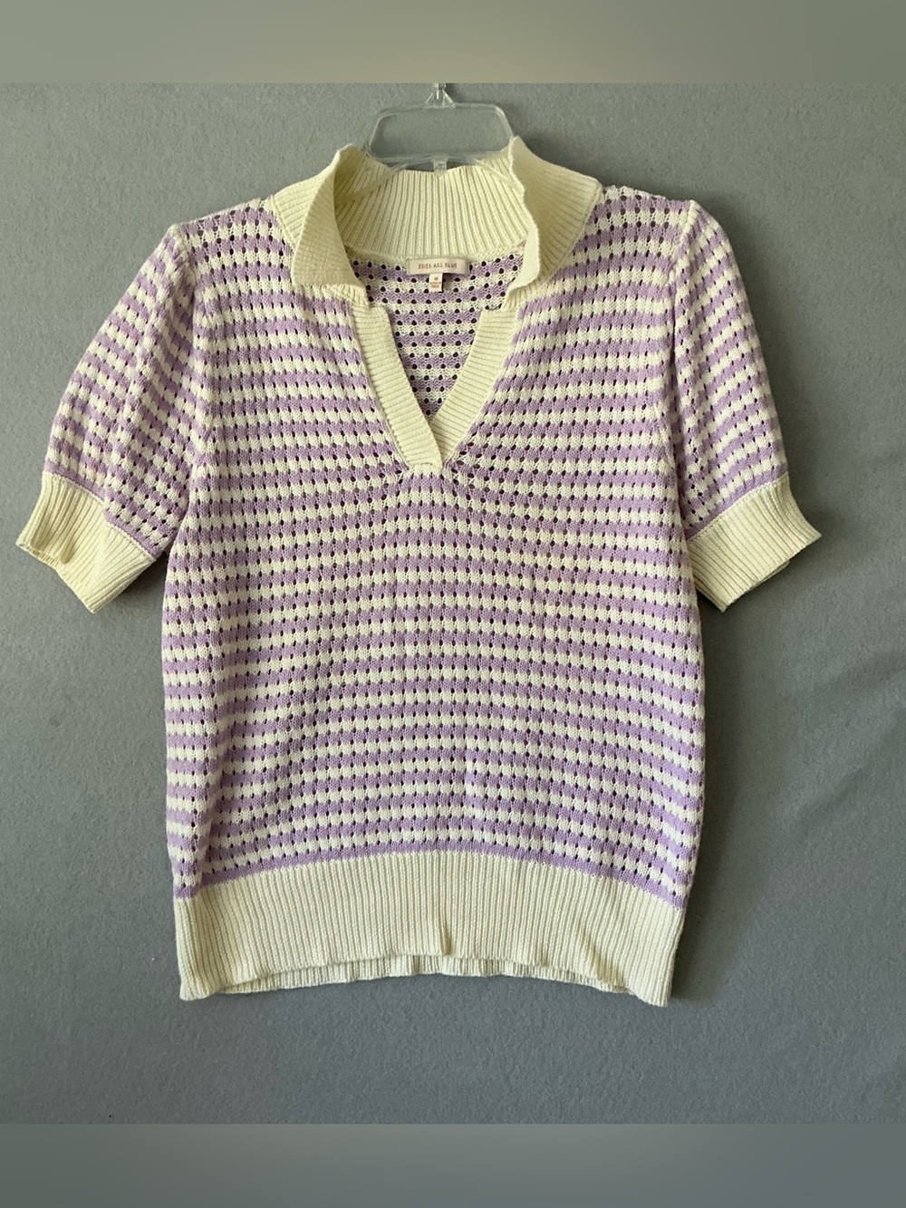 Skies Are Blue Cottagecore Short Sleeve Knit Polo Sweater M Retro 70’s Mod